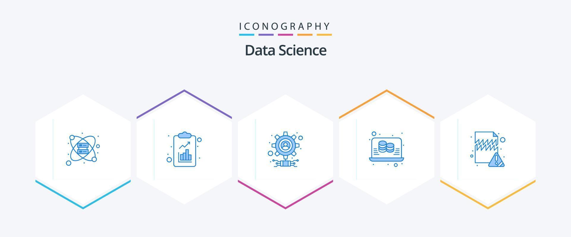 dati scienza 25 blu icona imballare Compreso errore. scienza. Ingranaggio. rapporto. dati vettore