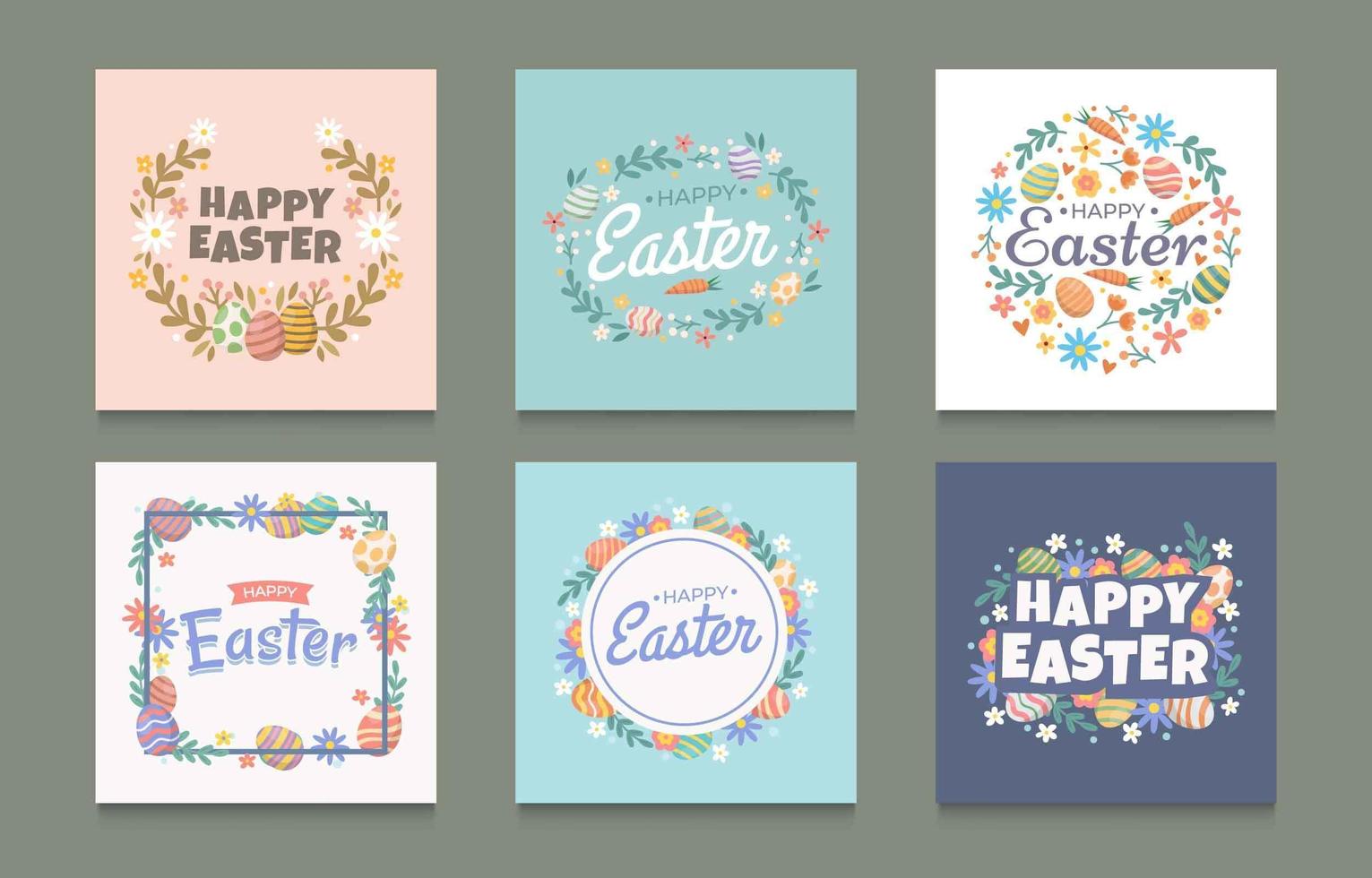 set di decorazioni colorate di uova di Pasqua per i social media vettore