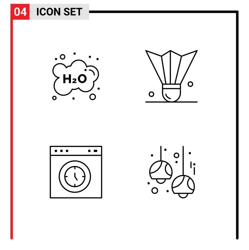 mobile interfaccia linea impostato di 4 pittogrammi di nube gli sport attrezzatura scuola badminton uccellino interfaccia modificabile vettore design elementi