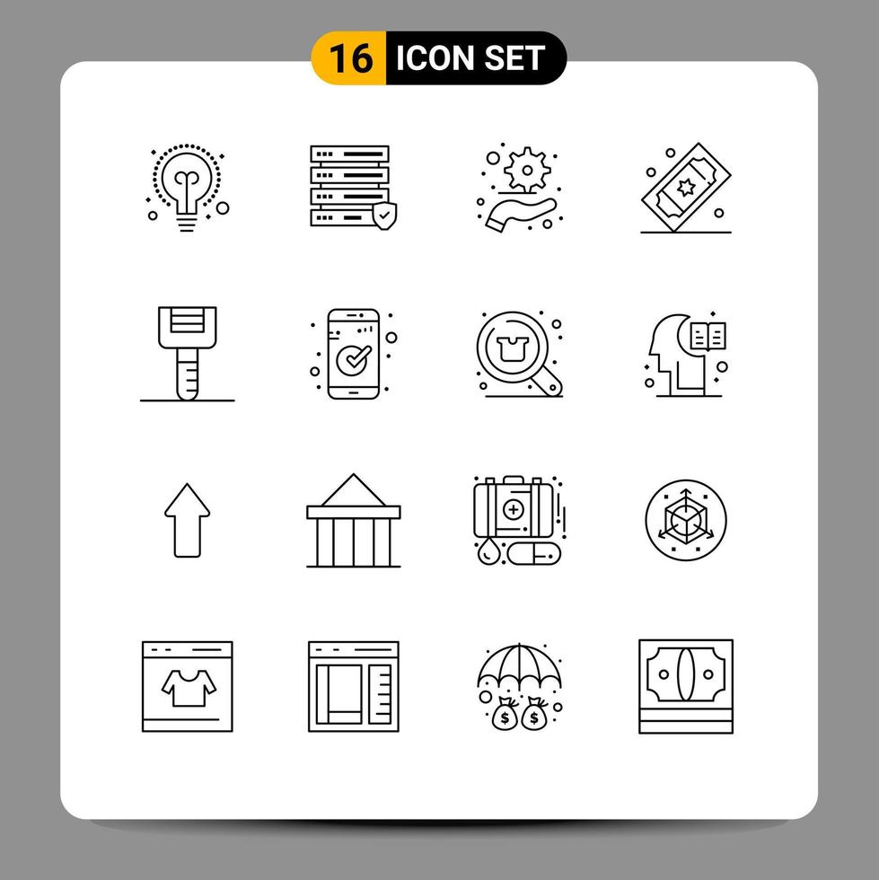 azione vettore icona imballare di 16 linea segni e simboli per utensili utensili da cucina Piano cibo Teatro Biglietti modificabile vettore design elementi