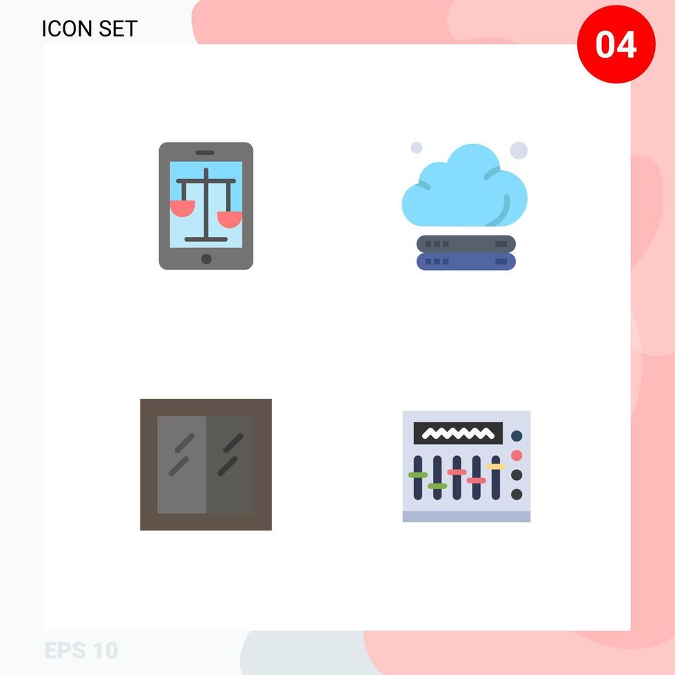 mobile interfaccia piatto icona impostato di 4 pittogrammi di Tribunale bicchiere legale server interno modificabile vettore design elementi