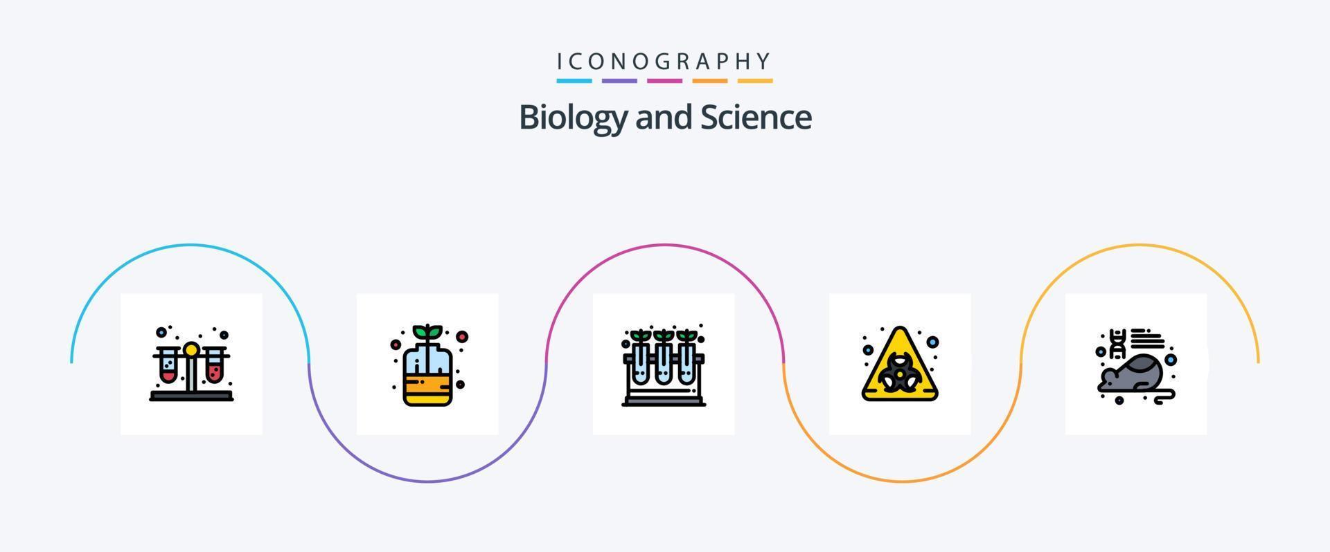 biologia linea pieno piatto 5 icona imballare Compreso ricerca. laboratorio. pianta. formazione scolastica. biologico vettore