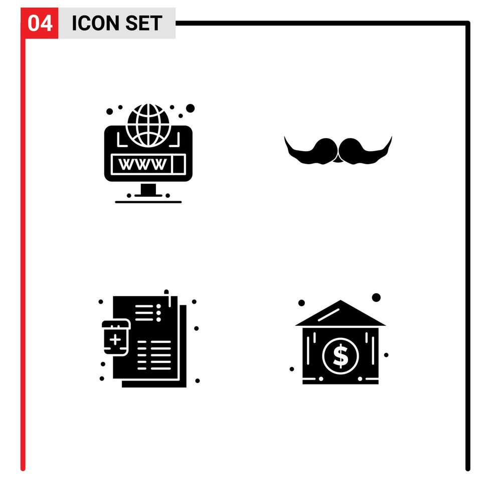4 utente interfaccia solido glifo imballare di moderno segni e simboli di del browser malattia ragnatela Movember medicina modificabile vettore design elementi