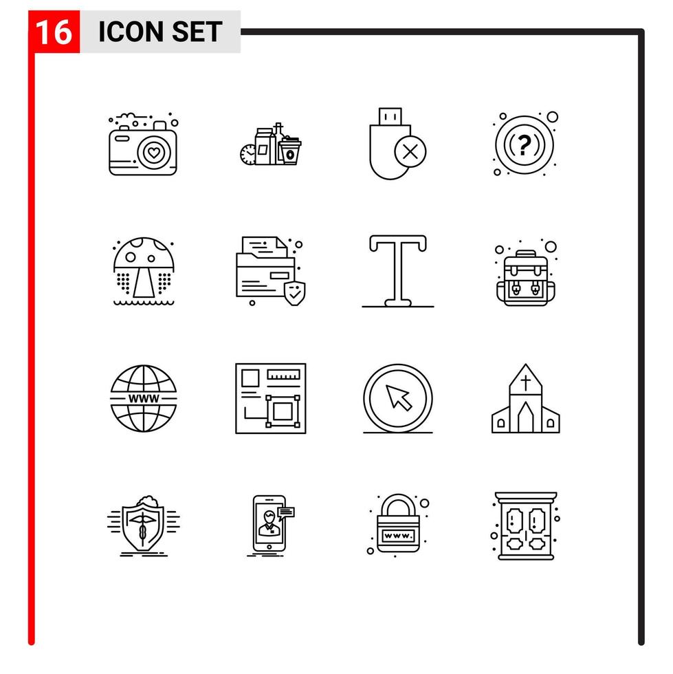 pittogramma impostato di 16 semplice lineamenti di acqua Aiuto caffè FAQ rimosso modificabile vettore design elementi