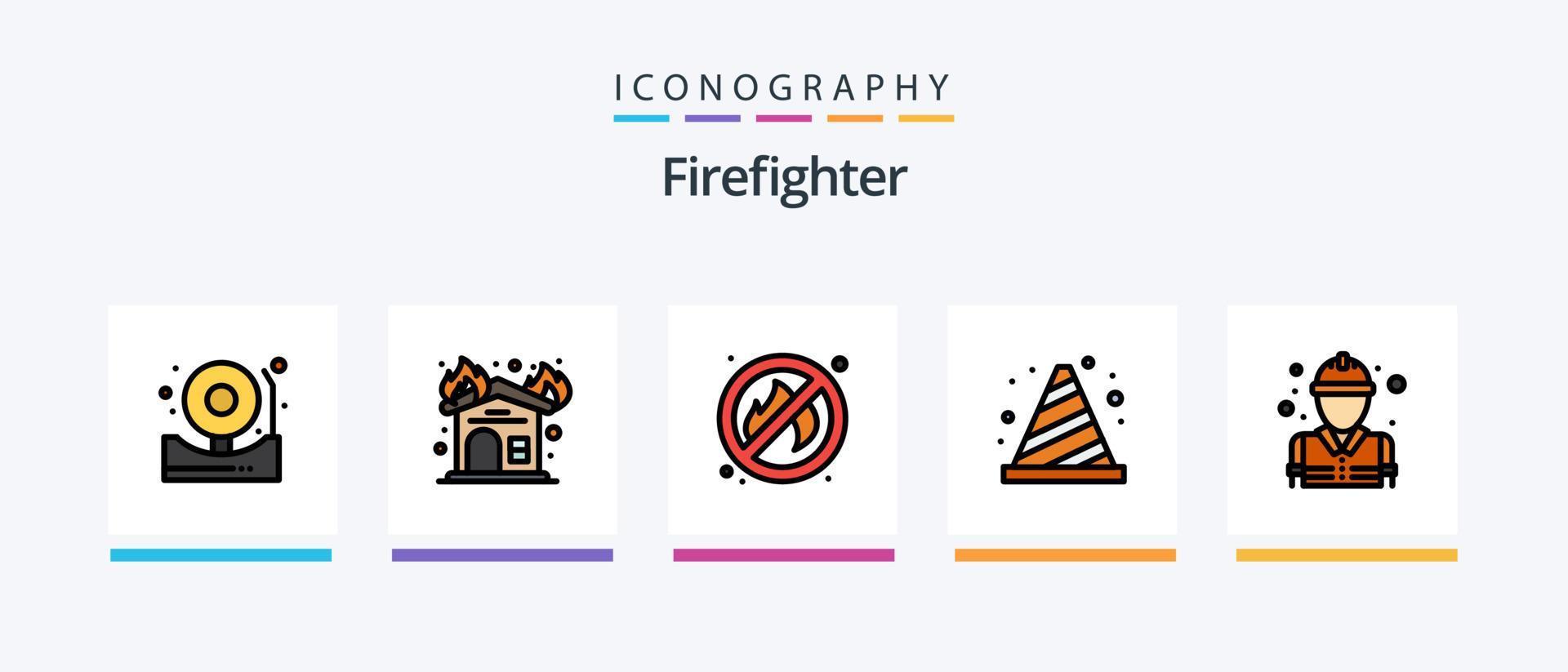 pompiere linea pieno 5 icona imballare Compreso vigile del fuoco. fuoco. mettere in guardia. combattente. fuoco. creativo icone design vettore