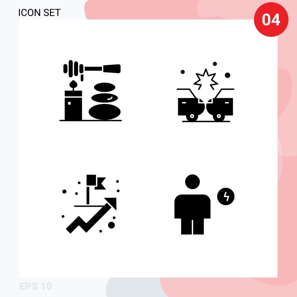 mobile interfaccia solido glifo impostato di 4 pittogrammi di massaggi attività commerciale pietre danno avatar modificabile vettore design elementi