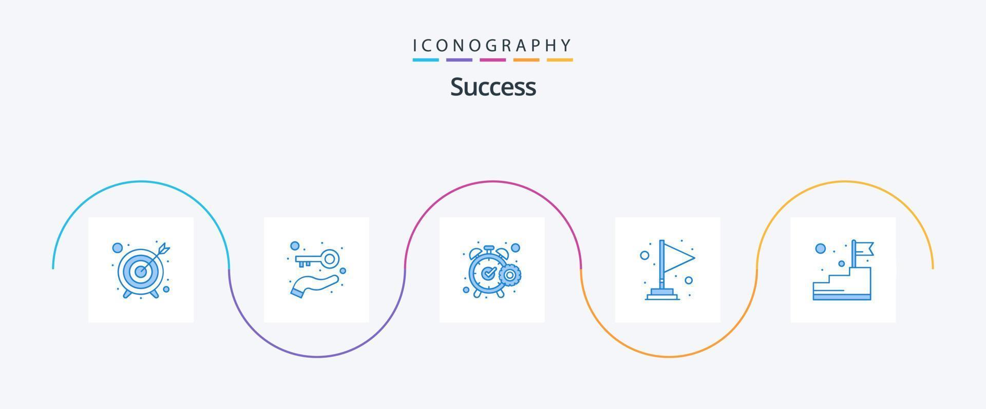 Successo blu 5 icona imballare Compreso salita. vincente. cronometro. finire. bandiera vettore