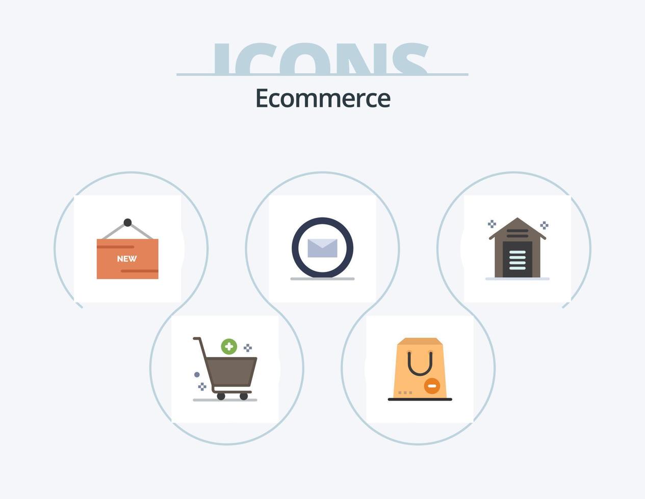 e-commerce piatto icona imballare 5 icona design. e commercio. e-mail. pacchetto. promozione. nuovo vettore