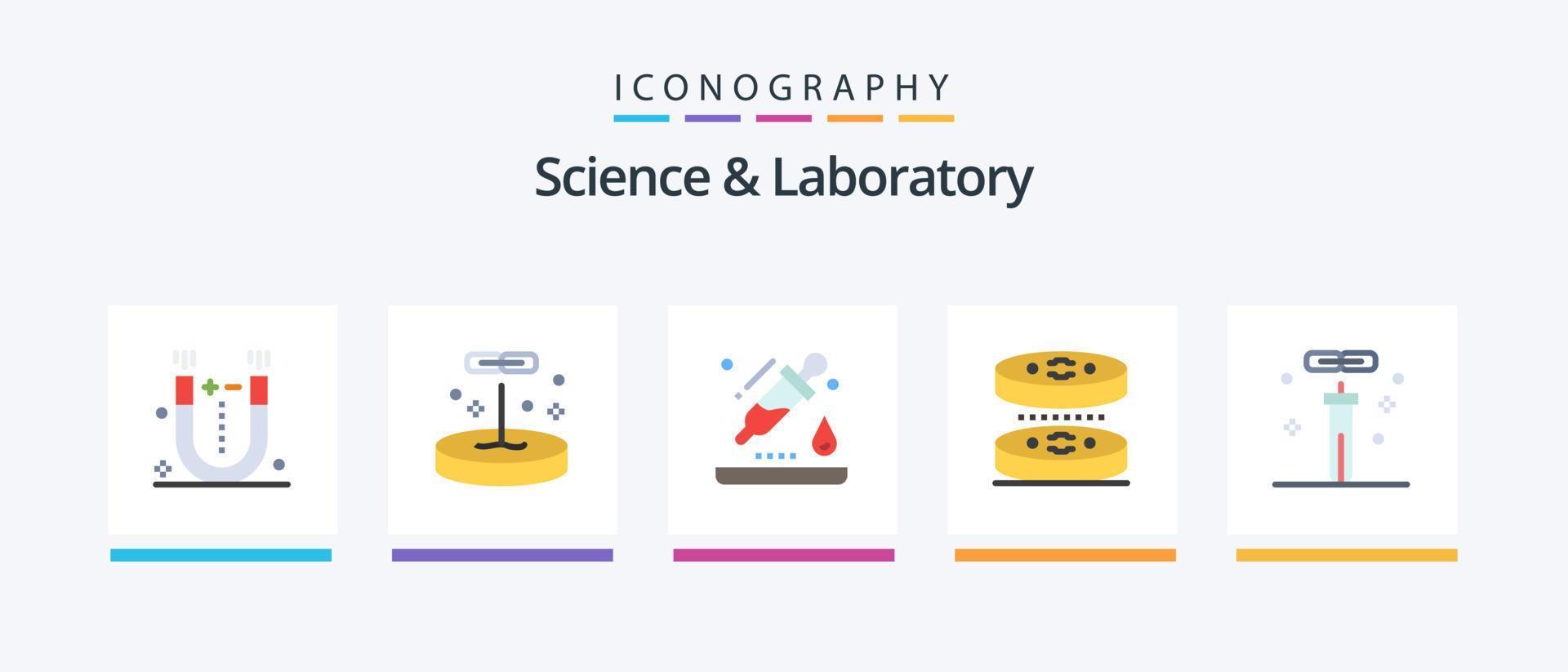 scienza piatto 5 icona imballare Compreso chimica. scienza. far cadere. laboratorio. batteri. creativo icone design vettore