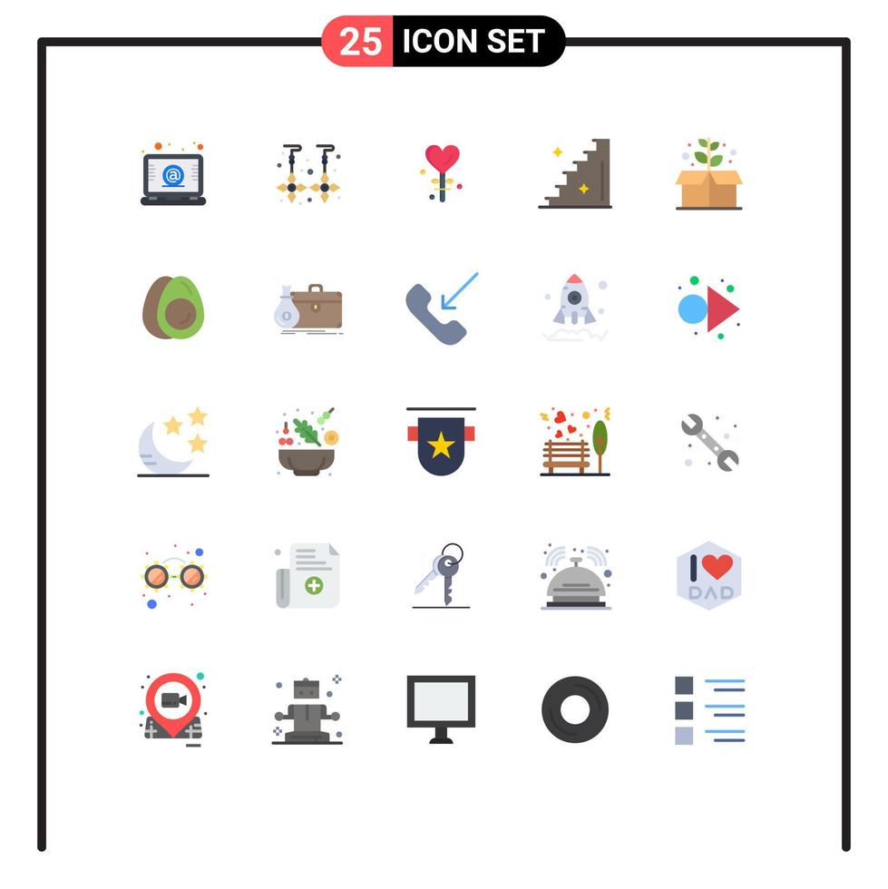 mobile interfaccia piatto colore impostato di 25 pittogrammi di scatola terra giorno cuore le scale pavimento modificabile vettore design elementi
