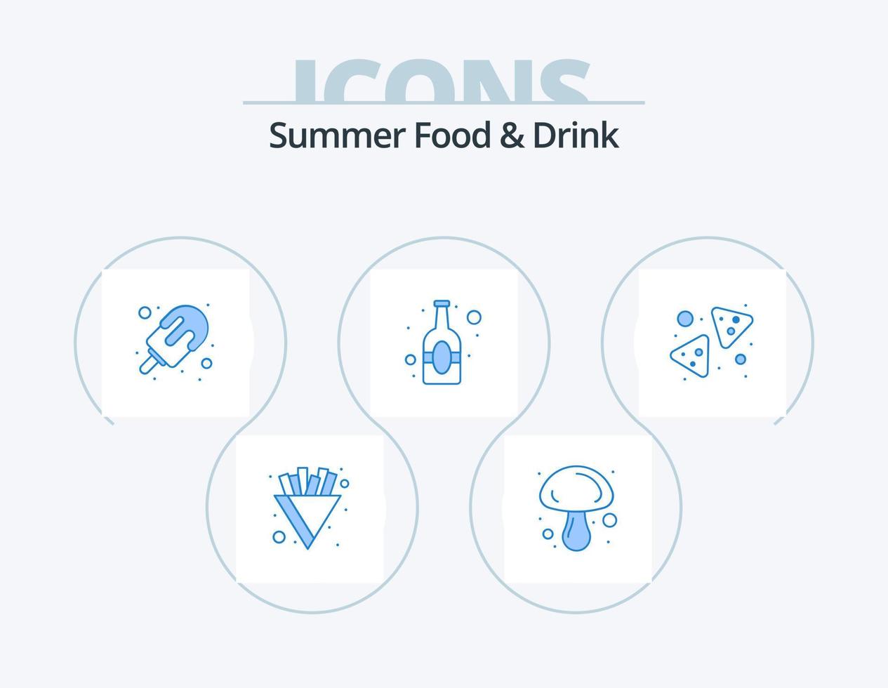 estate cibo e bevanda blu icona imballare 5 icona design. cibo. bottiglia. estate. bere. birra vettore
