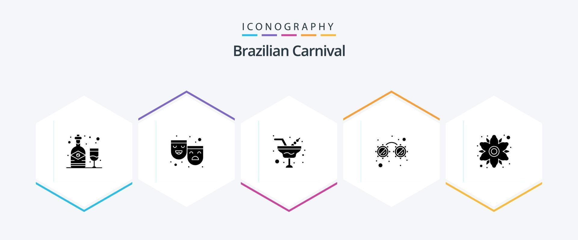 brasiliano carnevale 25 glifo icona imballare Compreso fiore. camomilla. champagne. festa. fantasia bicchieri vettore