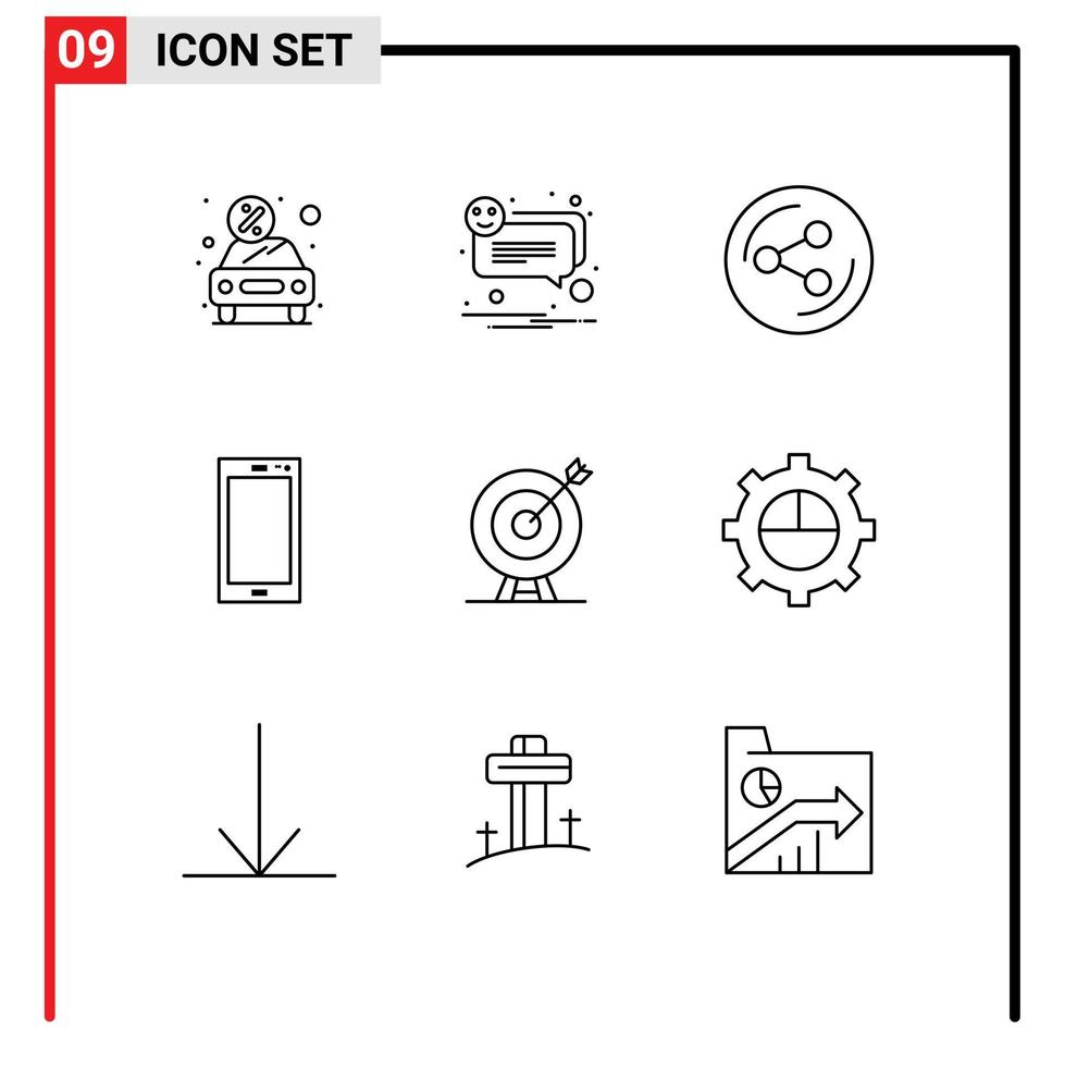 utente interfaccia imballare di 9 di base lineamenti di bersaglio androide Sorridi mobile Telefono modificabile vettore design elementi