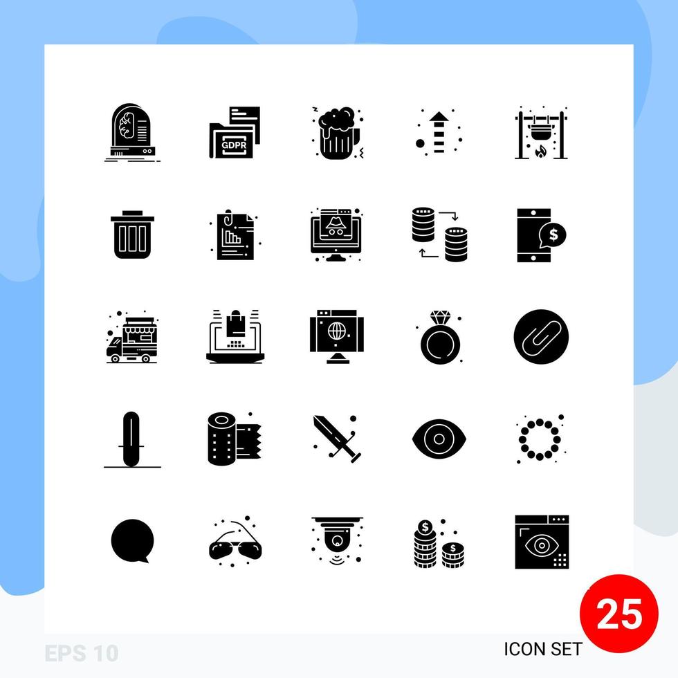impostato di 25 moderno ui icone simboli segni per fuoco di bivacco su cartella direzione cibo modificabile vettore design elementi