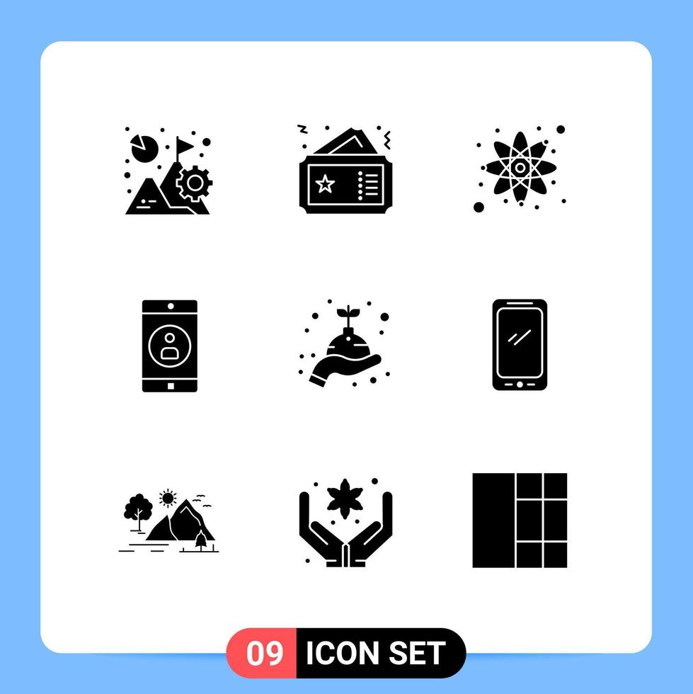 imballare di 9 moderno solido glifi segni e simboli per ragnatela Stampa media come come cura mobile applicazione cinema mobile scienza modificabile vettore design elementi