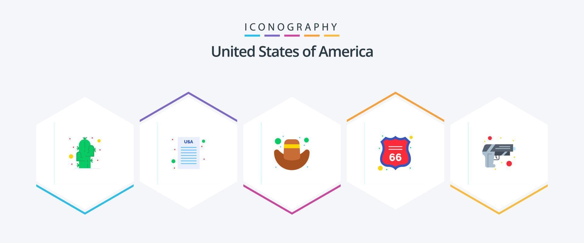 Stati Uniti d'America 25 piatto icona imballare Compreso arma. sicurezza. cap. pistola. cartello vettore