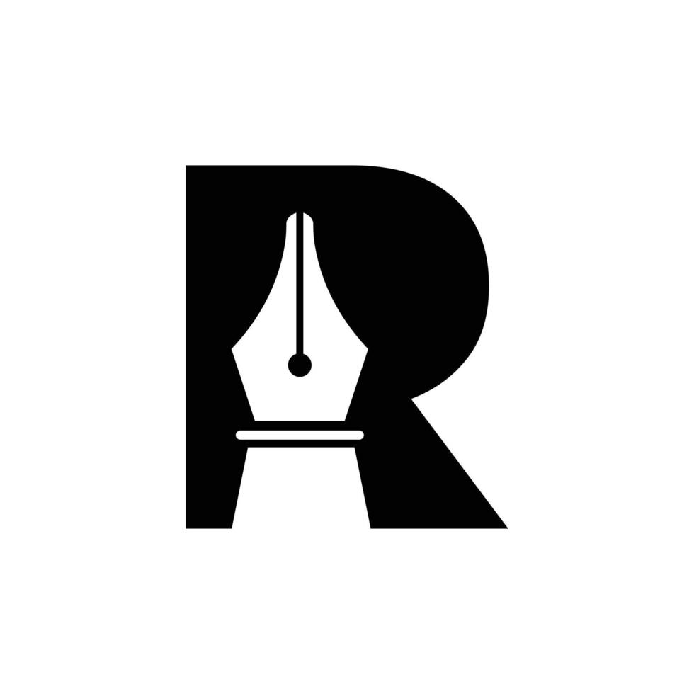 iniziale lettera r penna pennino icona per formazione scolastica logo e legge simbolo vettore modello basato alfabeto