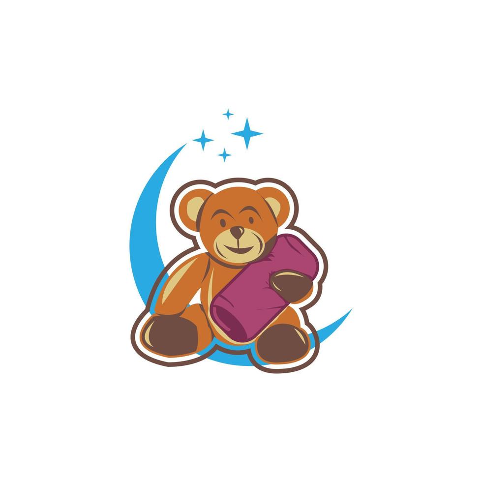 carino orso seduta su il Luna cartone animato mano disegnato vettore illustrazione. può essere Usato per maglietta Stampa, bambini indossare moda disegno, bambino doccia invito carta.