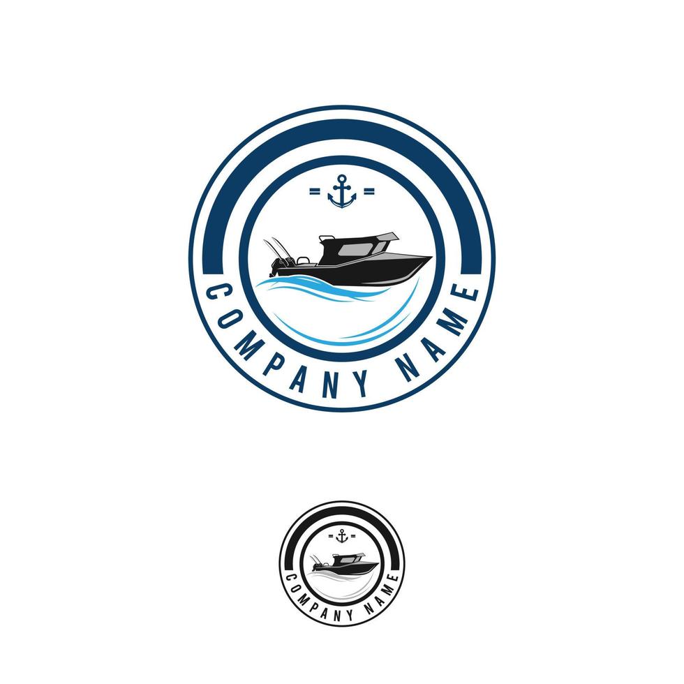 pesca logo collezione con pescatore su pesce barca, pesca barca logo modello. vettore illustrazione eps.10