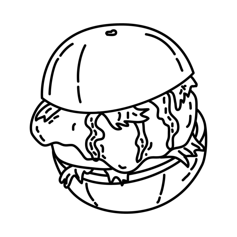 icona di hamburger di bruschetta. Doodle disegnato a mano o icona stile contorno vettore