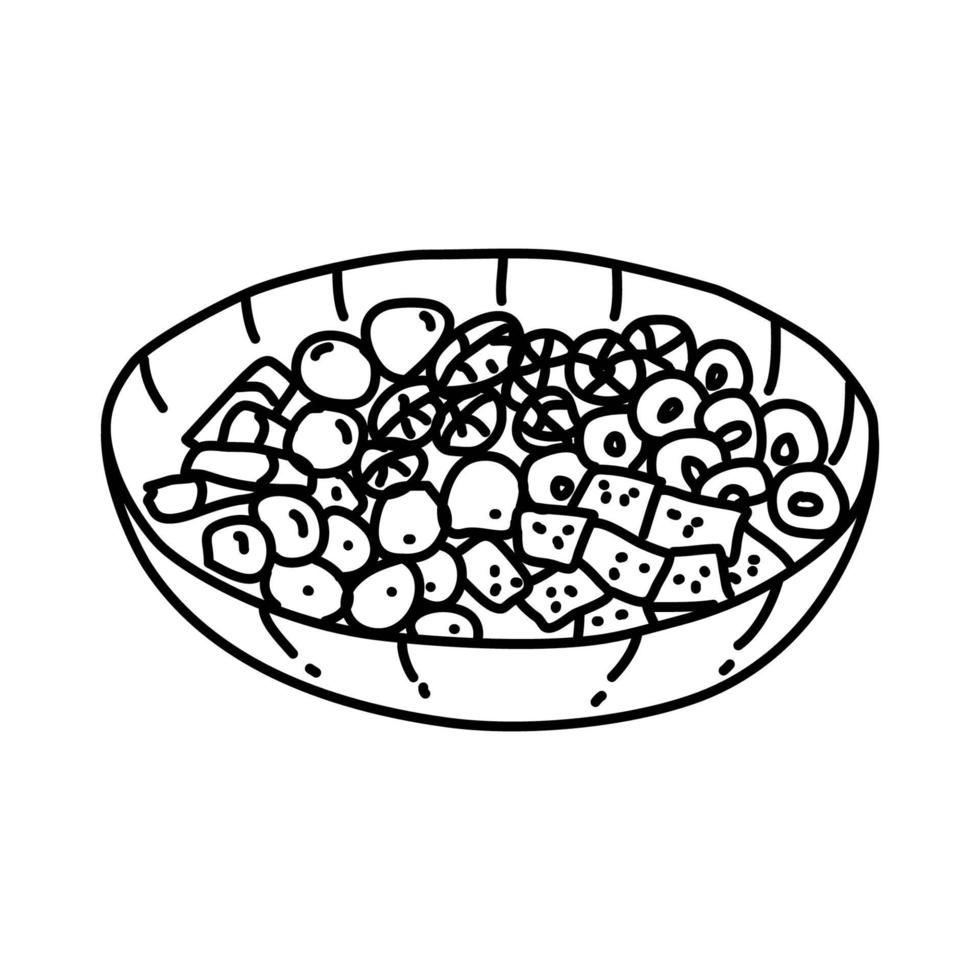 icona di insalata di antipasti. Doodle disegnato a mano o icona stile contorno vettore