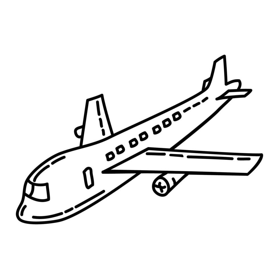 icona tropicale dell'aeroplano. Doodle disegnato a mano o icona stile contorno vettore