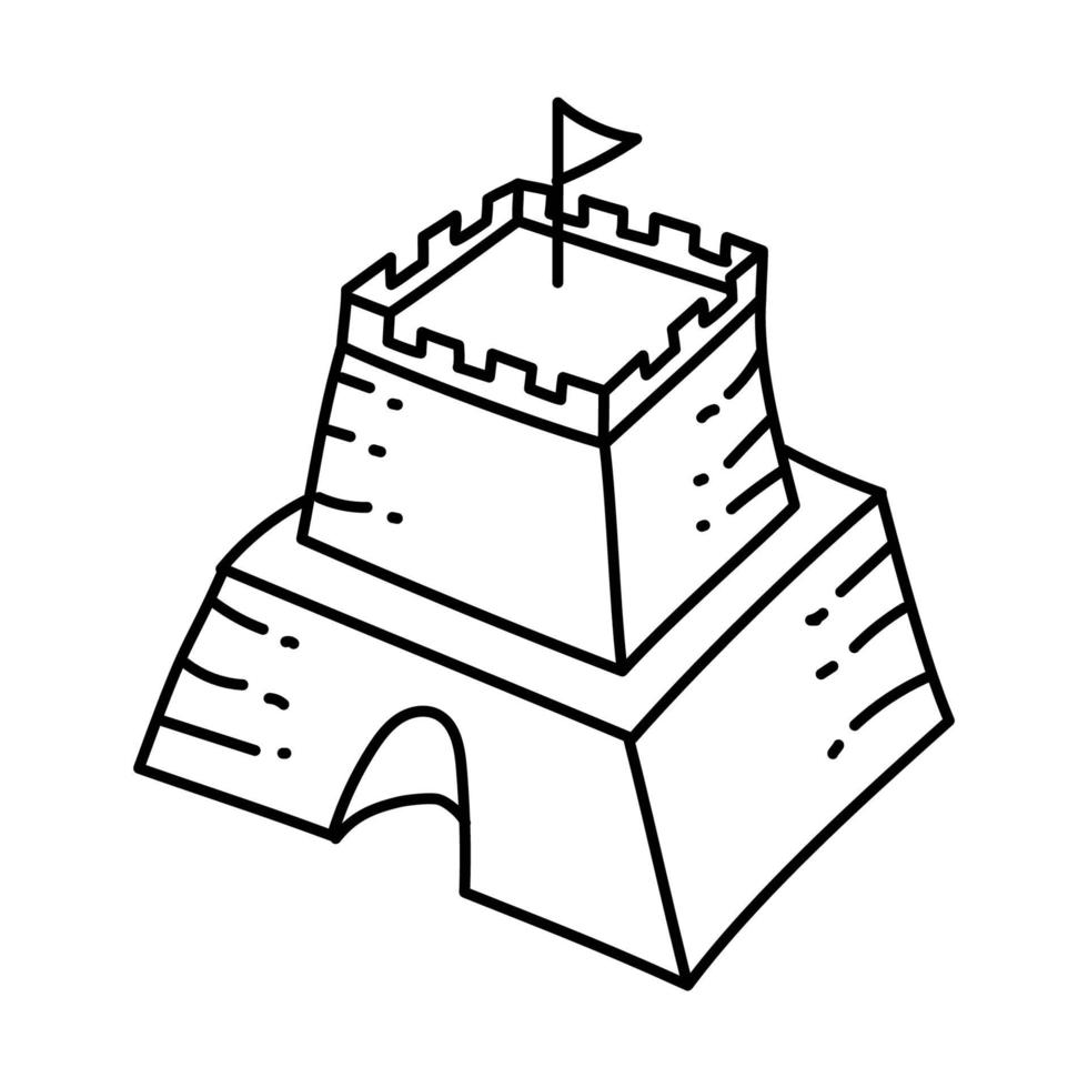 icona del castello di sabbia. Doodle disegnato a mano o icona stile contorno vettore