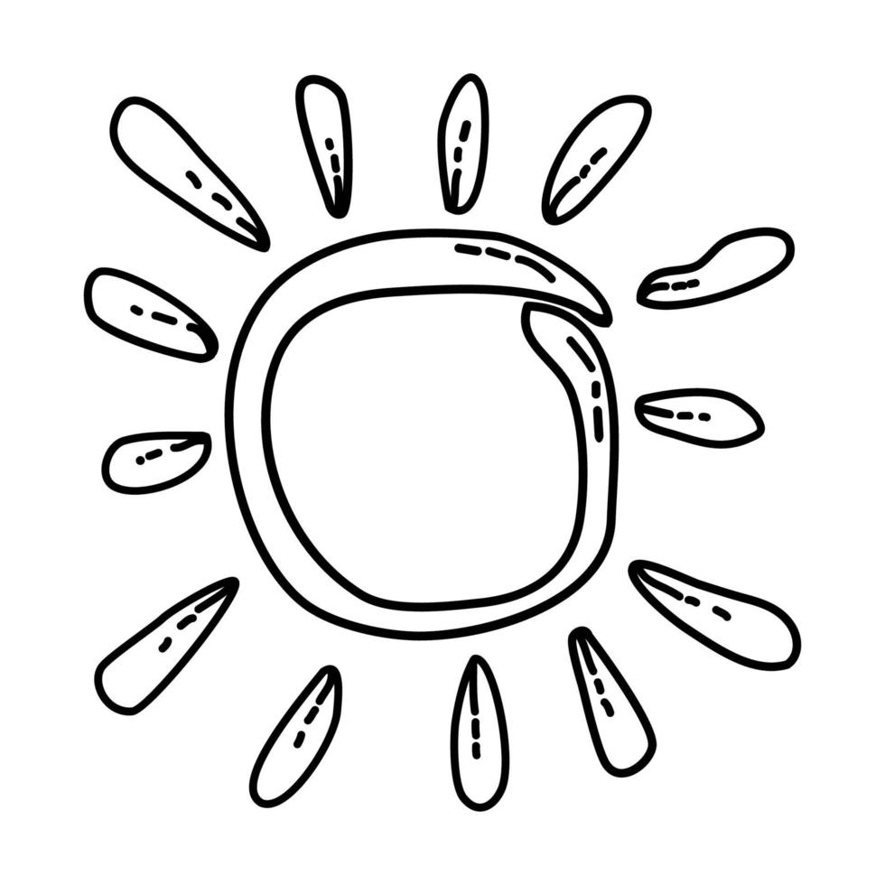 icona del sole tropicale. Doodle disegnato a mano o icona stile contorno vettore