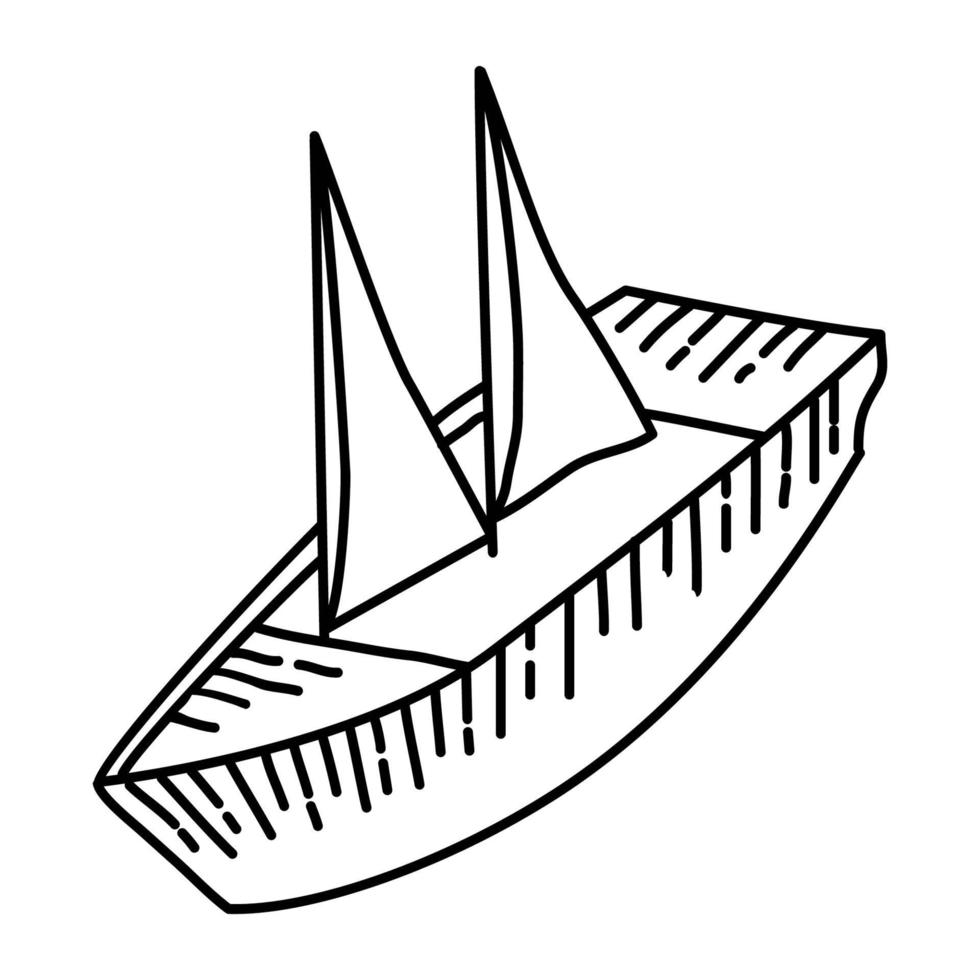 icona tropicale di barca a vela. Doodle disegnato a mano o icona stile contorno vettore