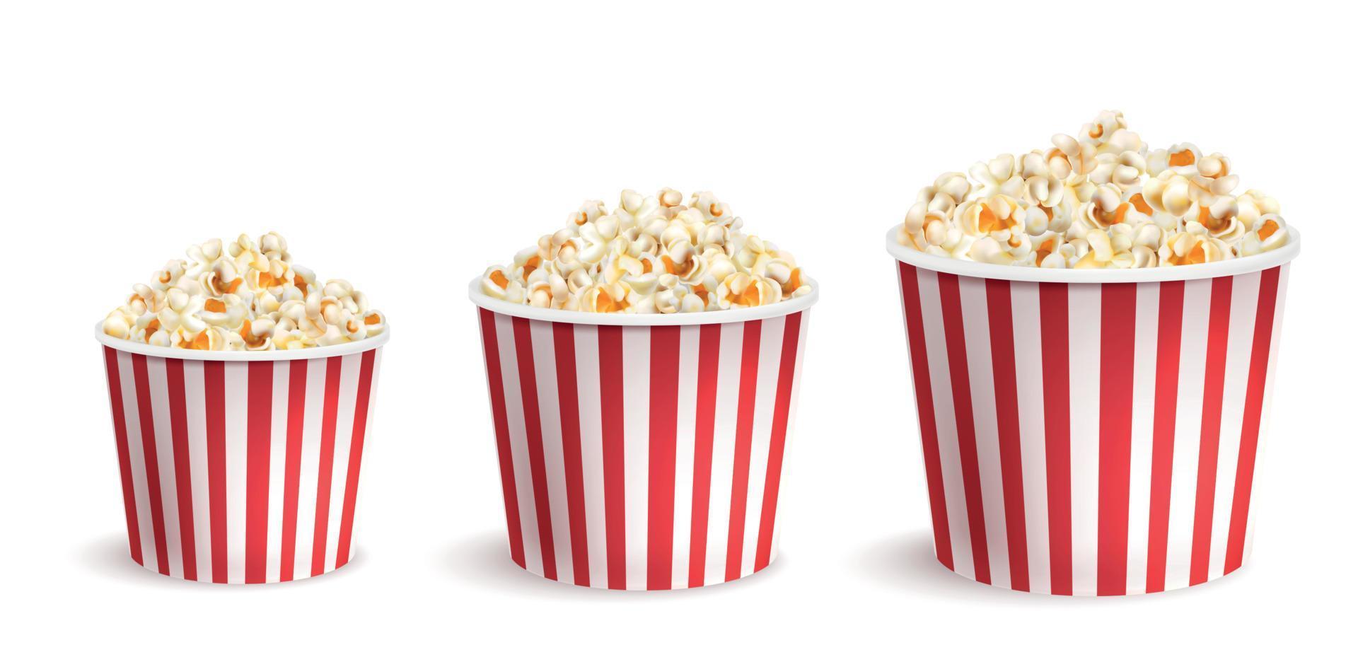 realistico Popcorn benne impostato vettore