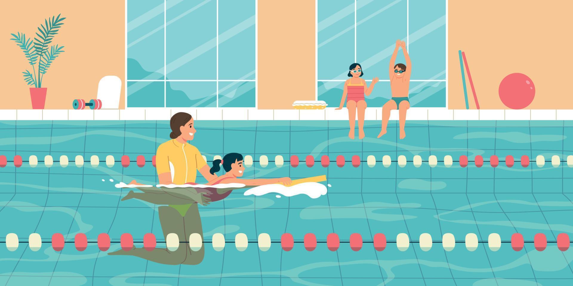 nuoto piscina piatto illustrazione vettore