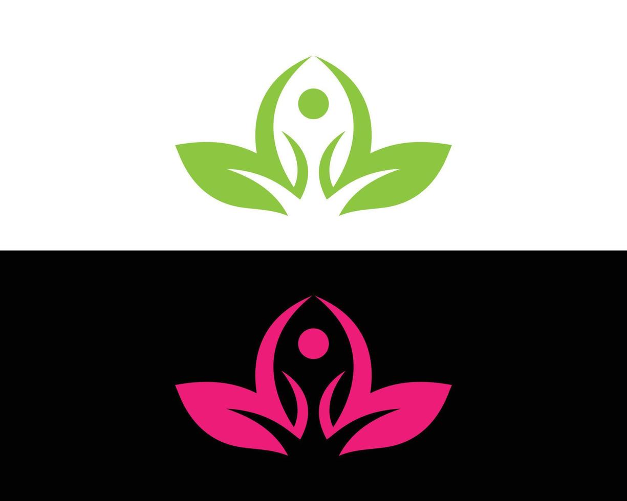 yoga logo design concetto con foglia vettore modello.