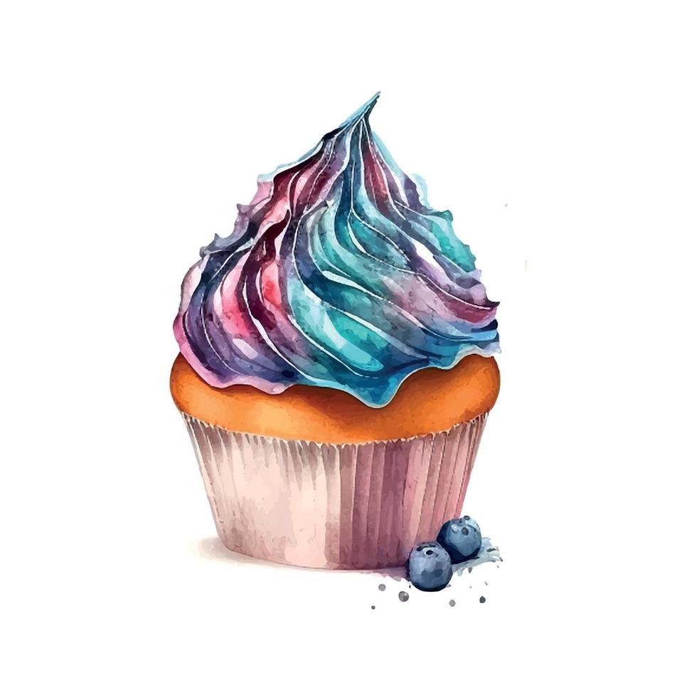 Cupcake con crema. acquerello illustrazione ghiaccio crema vettore