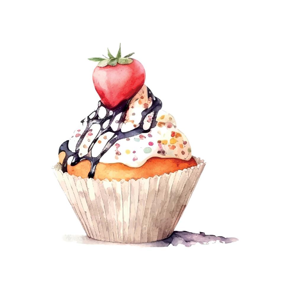 Cupcake con crema. acquerello illustrazione ghiaccio crema vettore