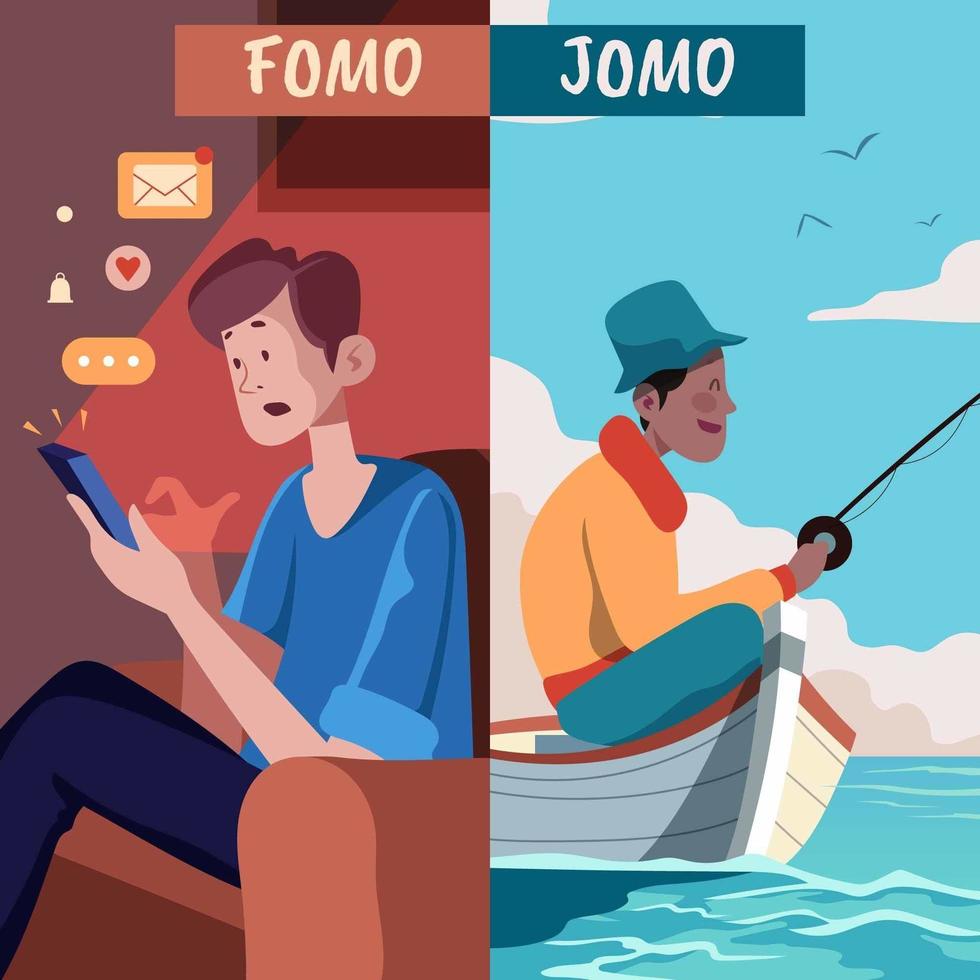 che simboleggia fomo e jomo vettore