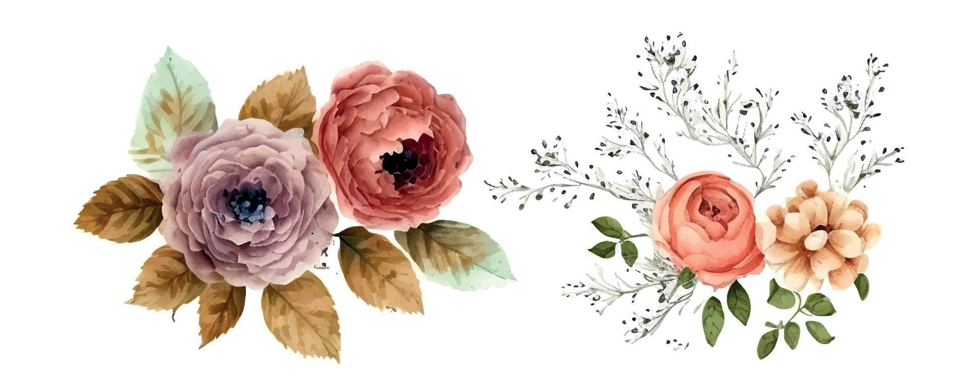 acquerello floreale mazzo illustrazione impostato La madre di giorno - arrossire rosa blu giallo fiore verde foglia le foglie rami mazzi di fiori collezione. nozze stazionario, saluti, sfondi, moda, sfondo. vettore