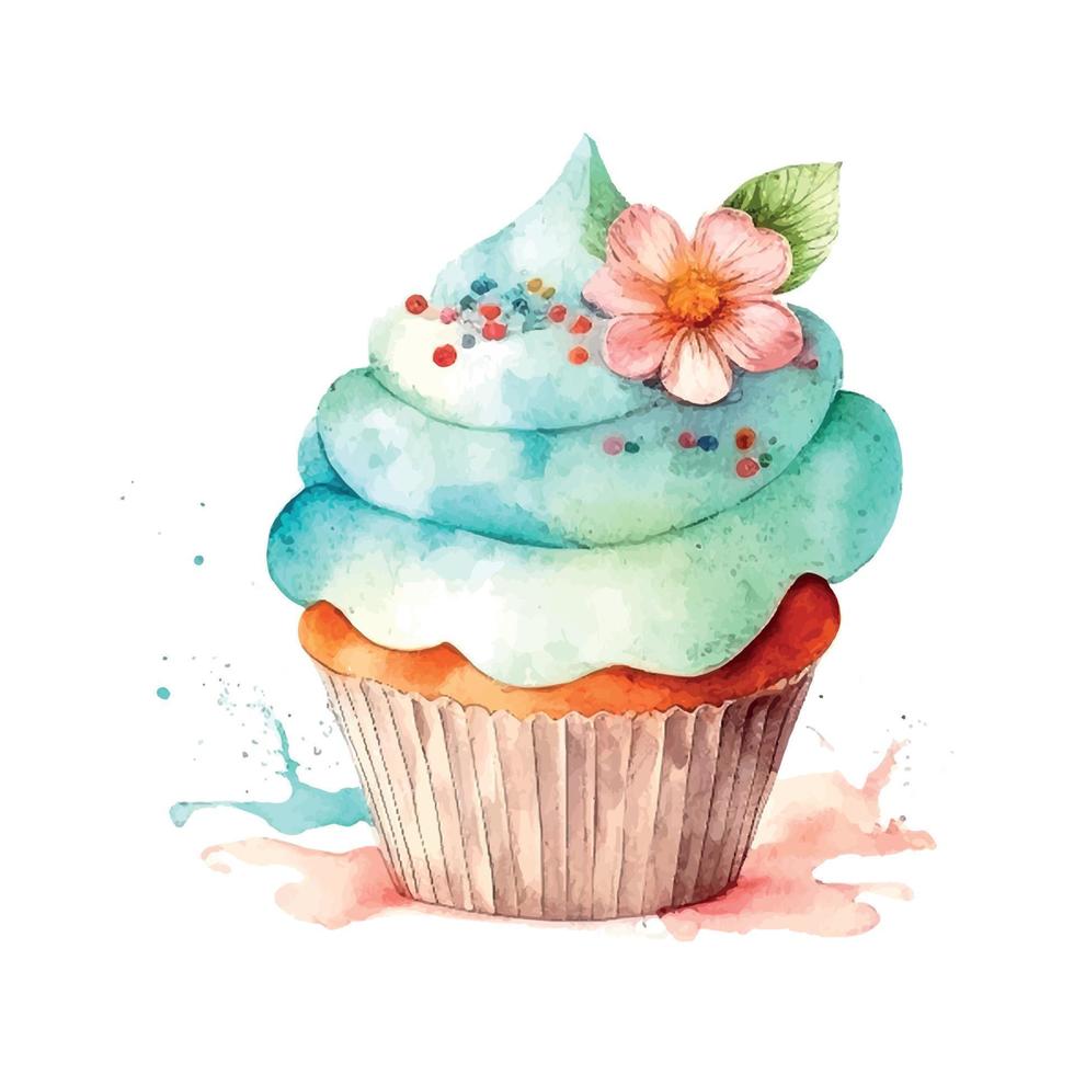 Cupcake con crema. acquerello illustrazione ghiaccio crema vettore