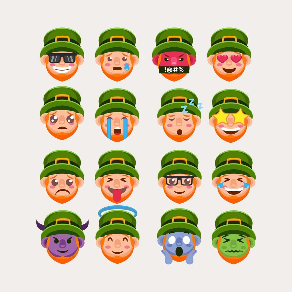 set di adesivi emoji leprechaun vettore