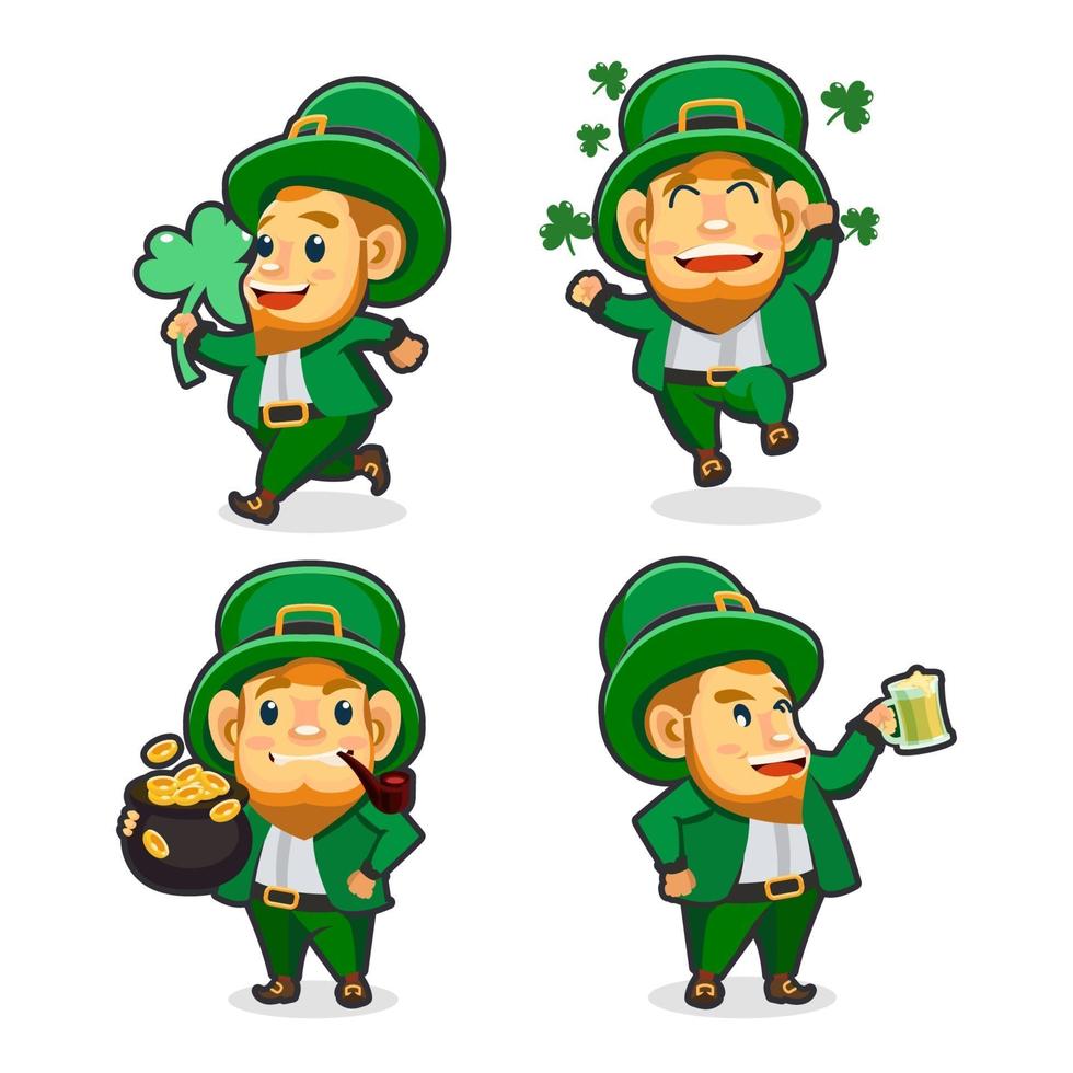 set di personaggi dei cartoni animati di leprechaun vettore