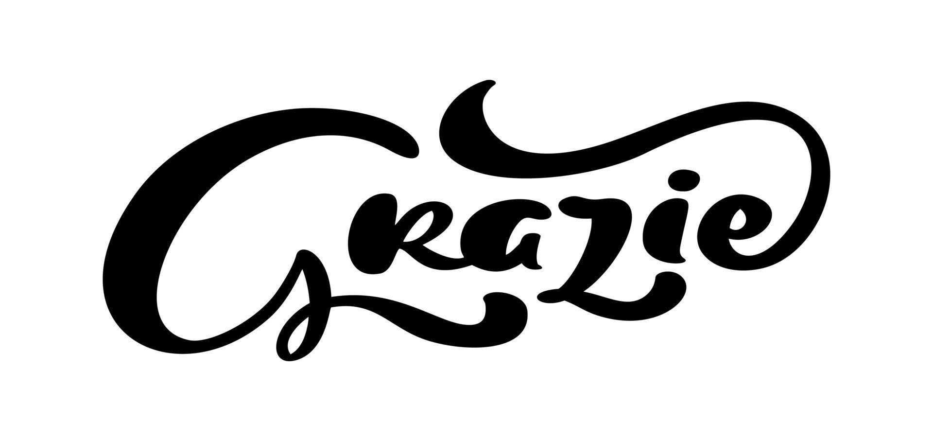 Grazie manoscritto lettering testo. grazie voi nel italiano linguaggio. inchiostro illustrazione. moderno spazzola calligrafia. isolato su bianca sfondo. gratitudine parole per cartoline vettore