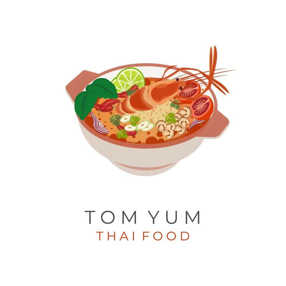 tailandese cibo tom yum la minestra vettore illustrazione logo nel un' ciotola