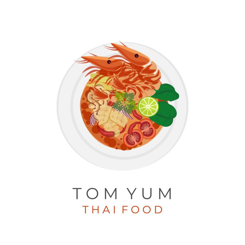 tom yum la minestra vettore illustrazione logo con frutti di mare Riempimento e fresco speziato sugo