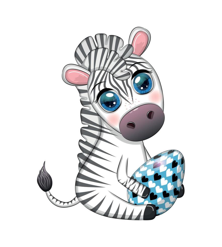 zebra con Pasqua uovo, fiori. Pasqua saluto carta vettore