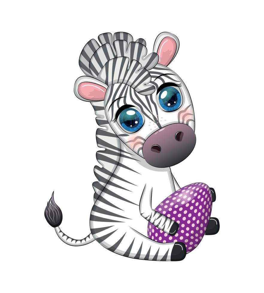 zebra con Pasqua uovo, fiori. Pasqua saluto carta vettore
