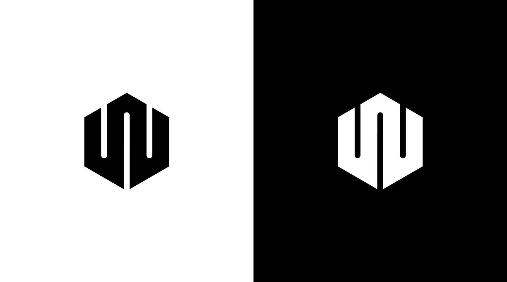 esagono logo monogramma w lettera iniziale nero e bianca icona illustrazione stile disegni modelli vettore
