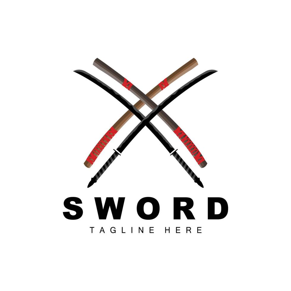 spada logo, samurai katana monocromatico disegno, vettore guerra arma taglio attrezzo modello icona