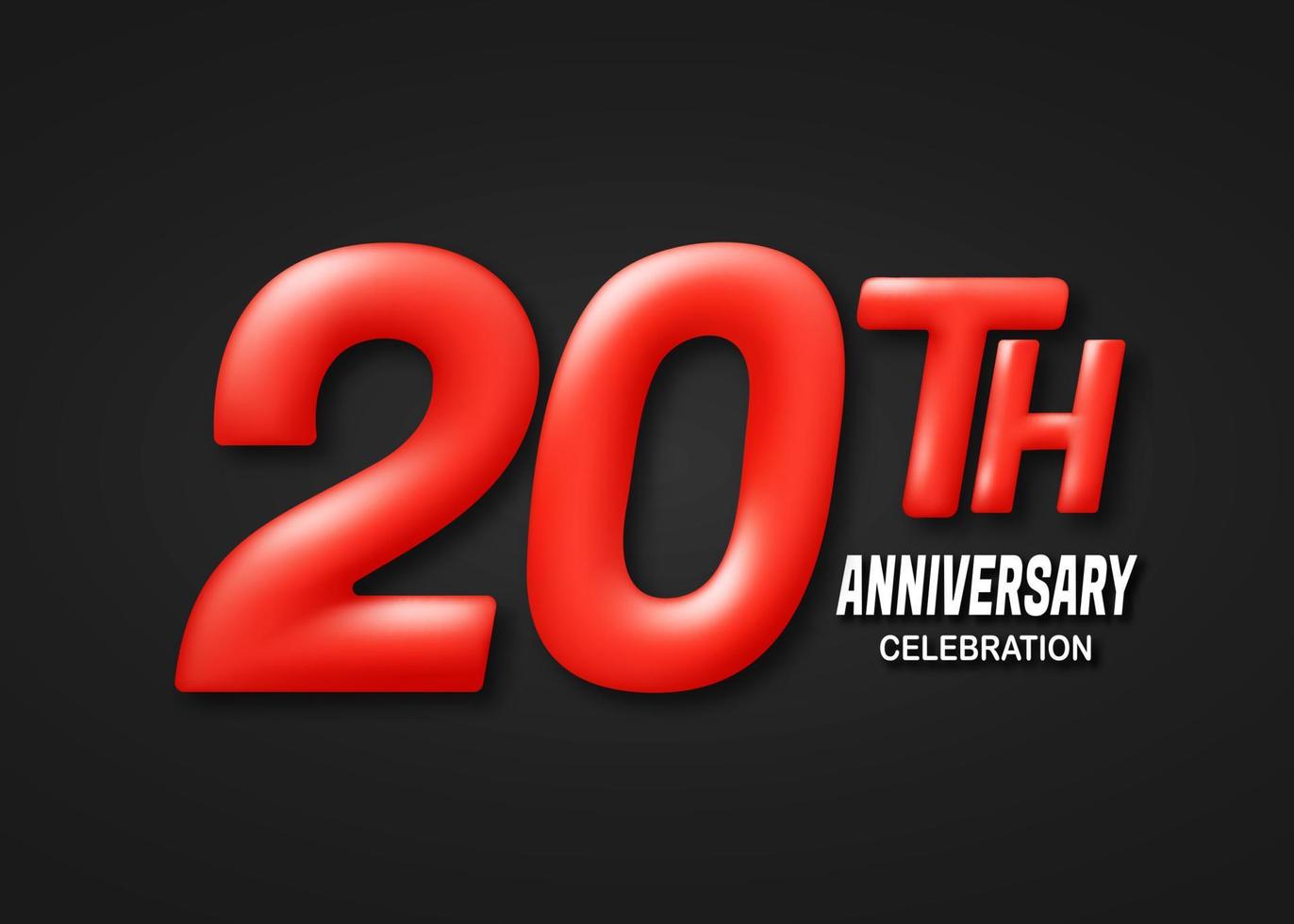 20 anno anniversario modello. 3d rosso numero isolato su nero sfondo. per compleanno o nozze saluto carte, eccetera. vettore illustrazione