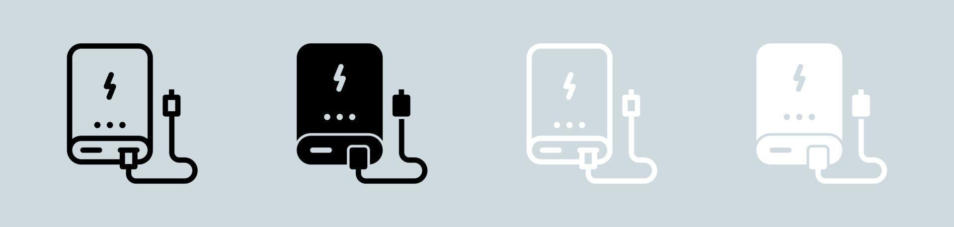 accumulatore di energia icona impostato nel nero e bianca. energia fornitura segni vettore illustrazione.