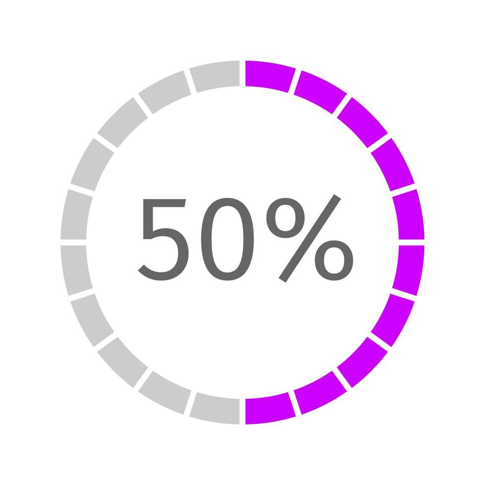 il giro Caricamento in corso simbolo con 50 per cento pieno sbarra. progresso, in attesa o scaricamento icona diviso su segmenti. Infografica elemento per sito web interfaccia vettore