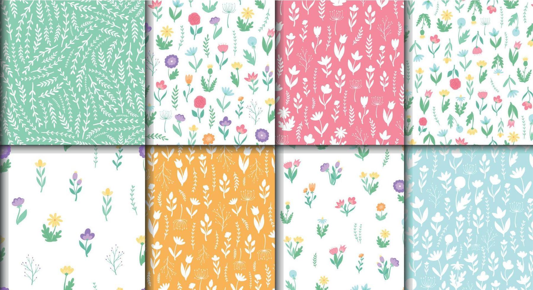 8 floreale senza soluzione di continuità modelli con primavera fiori selvatici. asilo tessile stampe, scrapbooking, stazionario, sfondo, confezione, involucro carta, biancheria da letto arredamento. eps 10 vettore